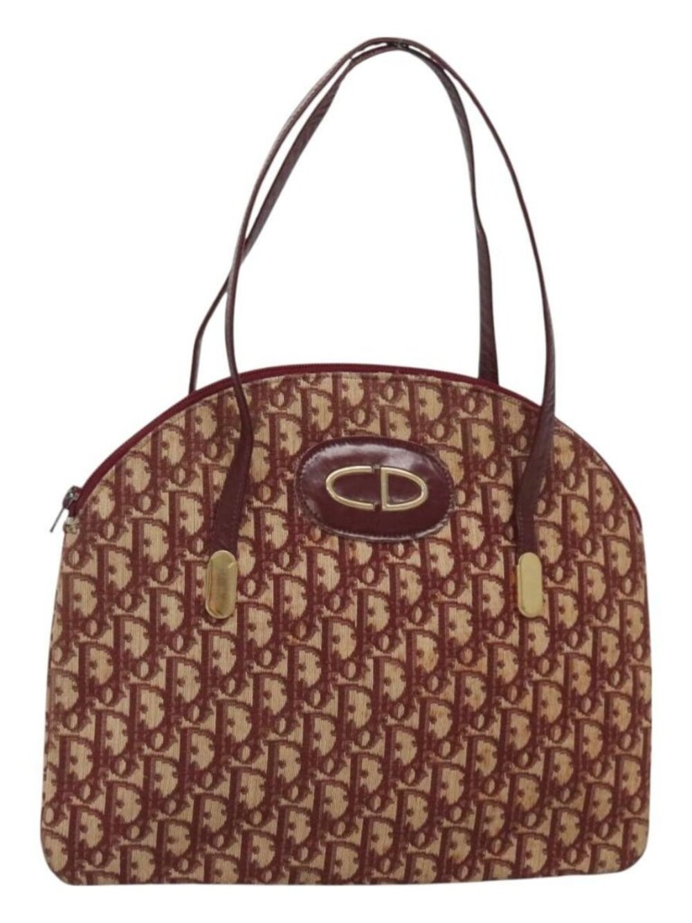 Christian Dior Trotter Canvas Shoulder Bag Red Gold Auth 127478